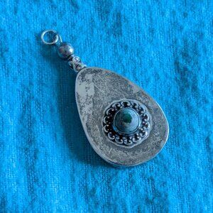 Unique Vintage Taxco Mexican Silver & Turquoise Teardrop Pendant